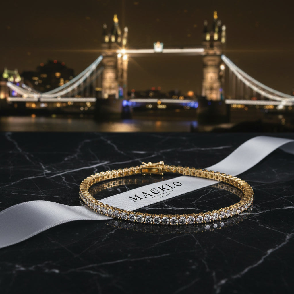 Moissanite Tennis Chain Bracelet 5.6ct 3mm – 14K Gold Plated 925 Silver – The Mayfair Tennis Chain | Macklo London