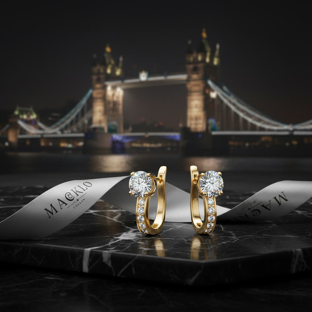 2ct U-Shaped Hoop Moissanite Earrings - D Color VVS1 Modern Geometric Studs - 925 Silver | Macklo London