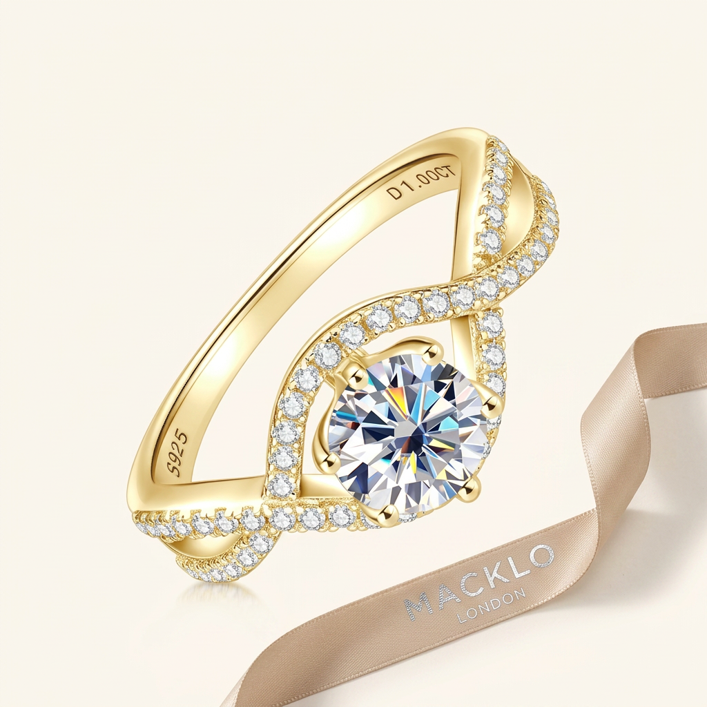 Moissanite Infinity Twist Engagement Ring – 1ct D Color VVS1, 925 Sterling Silver – The Belgravia Twist | Macklo London