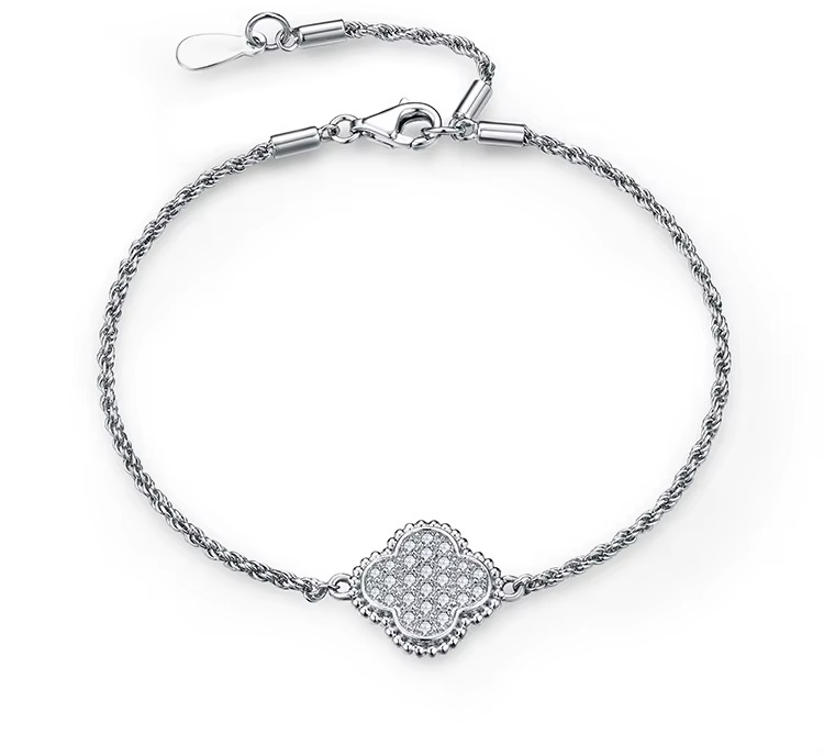 The Lucky Clover Bracelet – Moissanite Pavé, 925 Sterling Silver, 18K Gold Plated | Macklo London