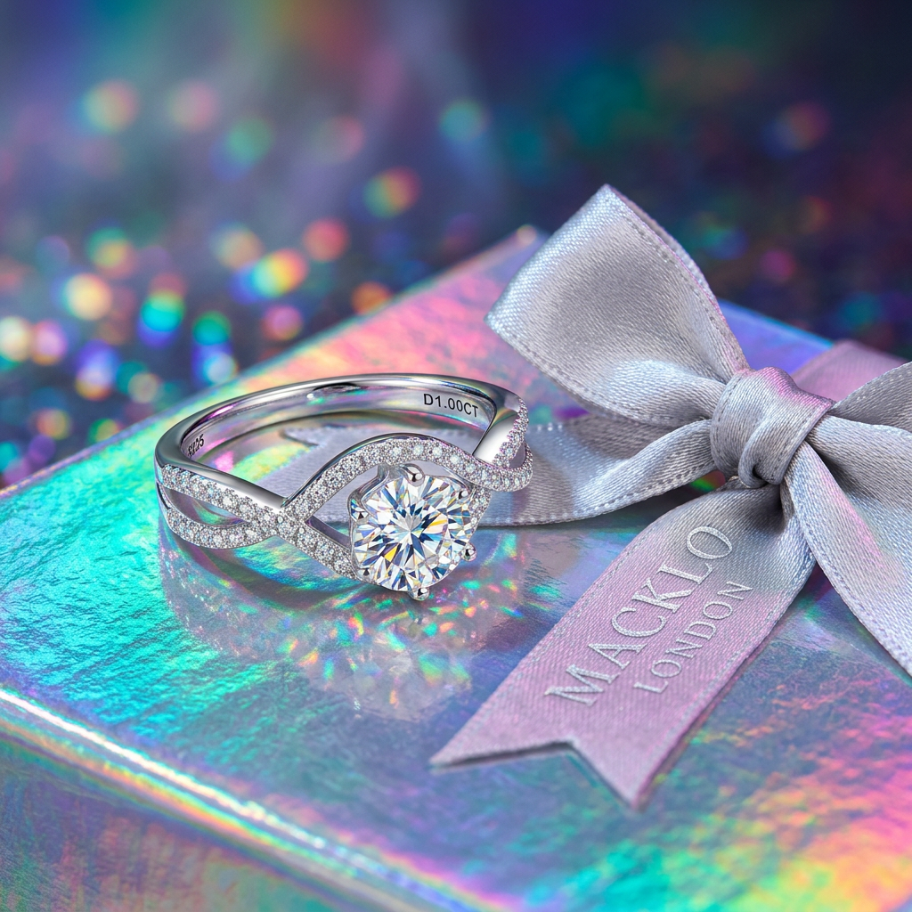 Moissanite Infinity Twist Engagement Ring – 1ct D Color VVS1, 925 Sterling Silver – The Belgravia Twist | Macklo London