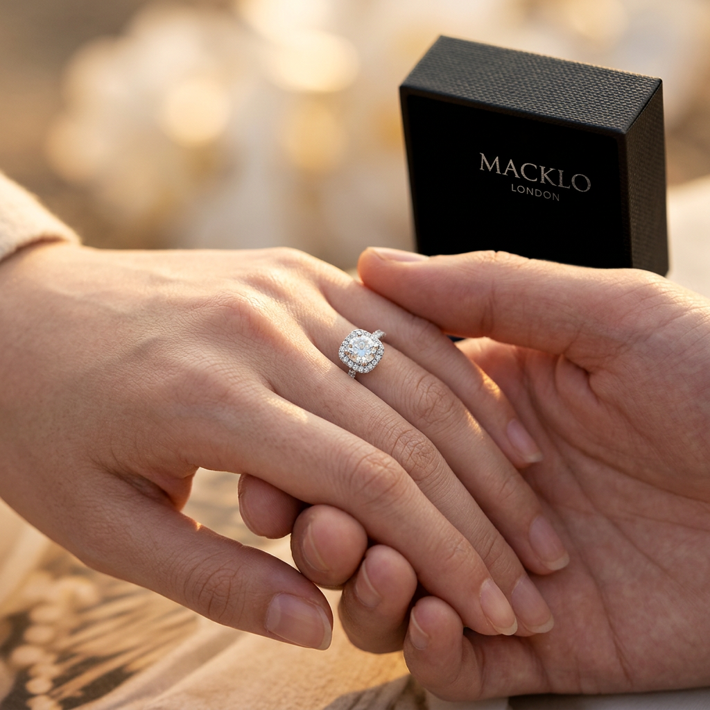 The Belgravia 2.0 CT Moissanite Halo Ring | Macklo London