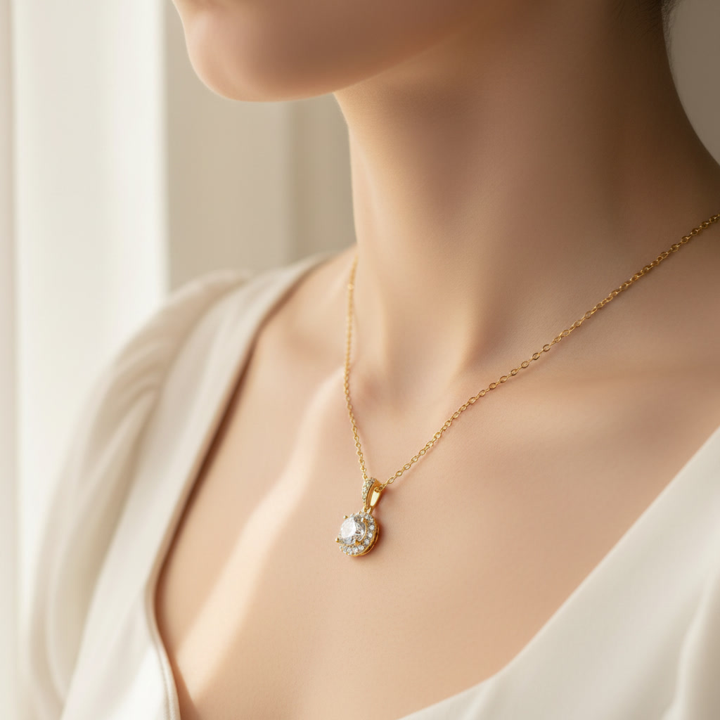 Moissanite Halo Pendant Necklace 1ct – 925 Sterling Silver – The Kensington Halo | Macklo London