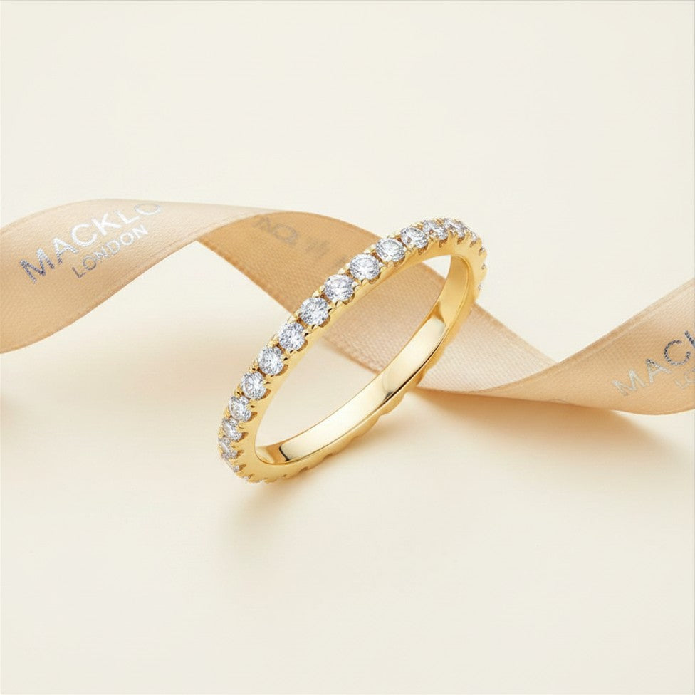Moissanite Eternity Band 2mm Full Pavé – 925 Sterling Silver – The Belgravia Eternity | Macklo London