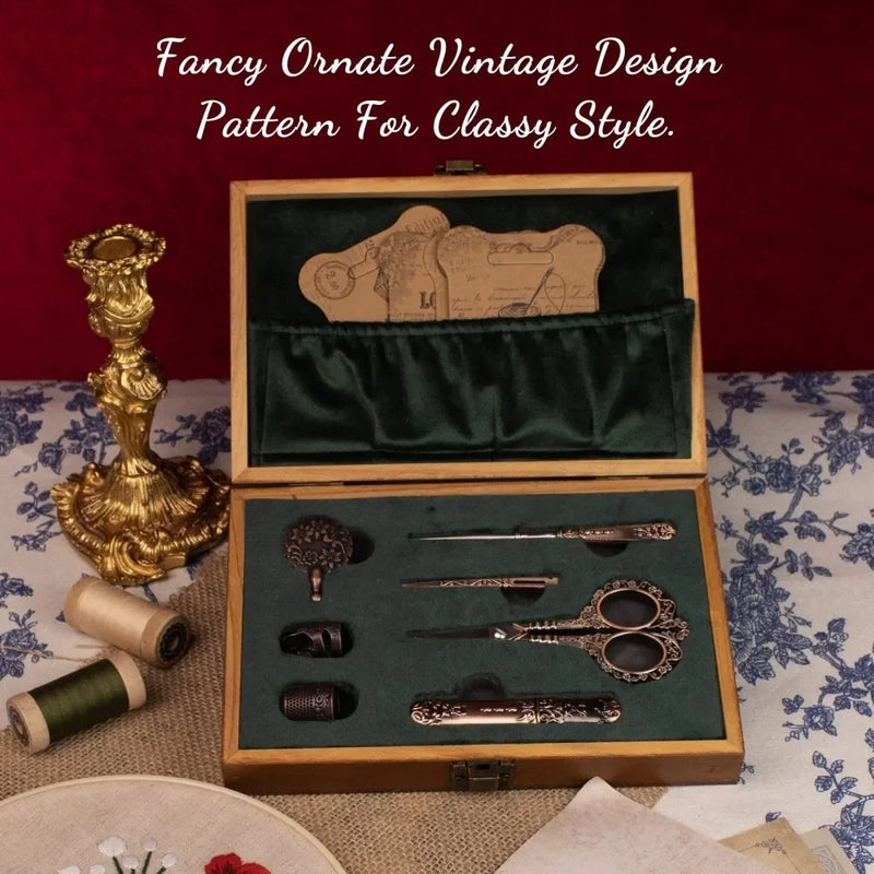 Vintage Sewing Kit with Stainless Steel Embroidery Scissors European-Style – Perfect for Craft, Art, and Needlework