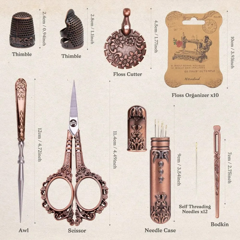 Vintage Sewing Kit with Stainless Steel Embroidery Scissors European-Style – Perfect for Craft, Art, and Needlework