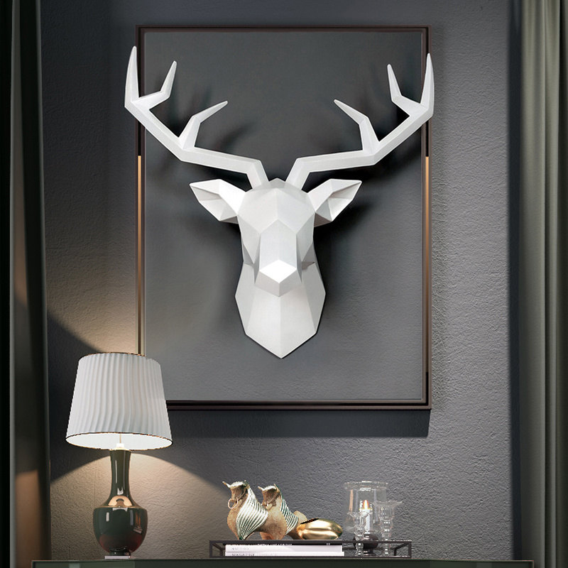 Stag Head Wall Mount 3D Nordic Deer Head Sculpture Home Decoration