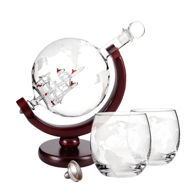 Globe Decanter Set & Globe Etched Glasses