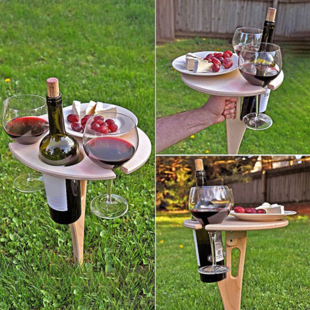 Outdoor Wine Table Portable Wooden Small Table