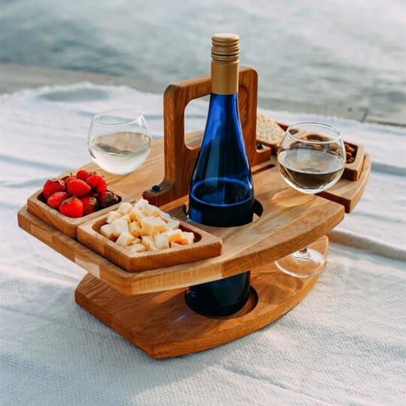 Portable Wooden Picnic Table | Outdoor Picnic Table with Wine Glass Holder