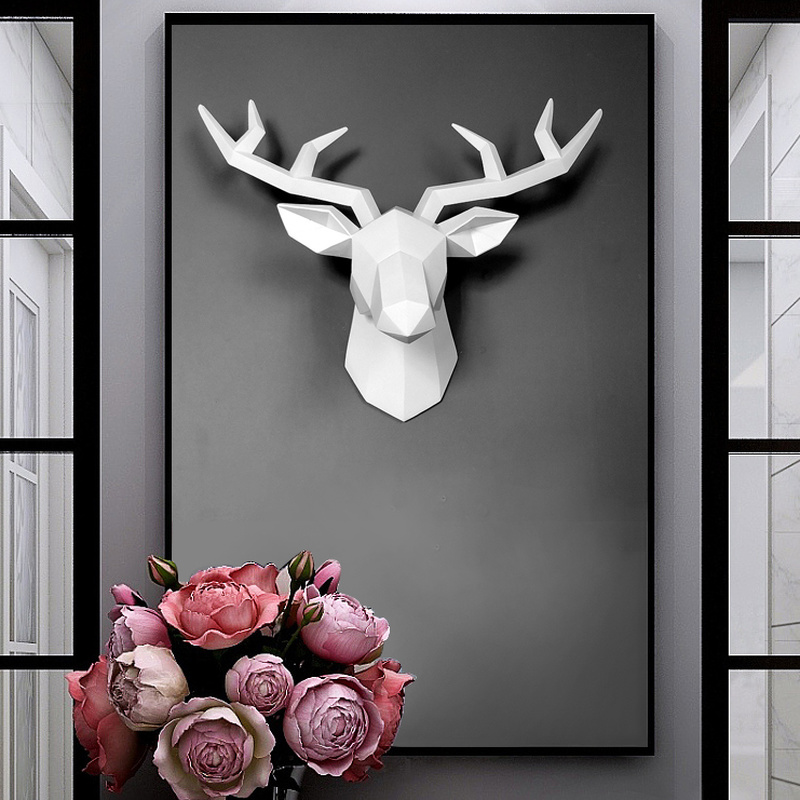 Stag Head Wall Mount 3D Nordic Deer Head Sculpture Home Decoration