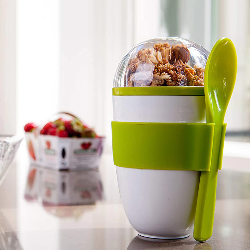 Portable Double Deck Salad Cup Breakfast Oatmeal Cereal Nut Yogurt