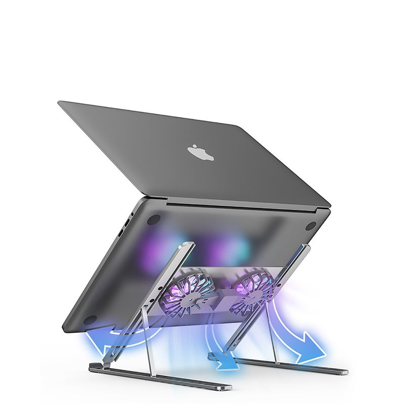 Laptop Stand With Cooling Fan, Aluminium Adjustable Laptop Stand, Portable & Foldable With RGB Light