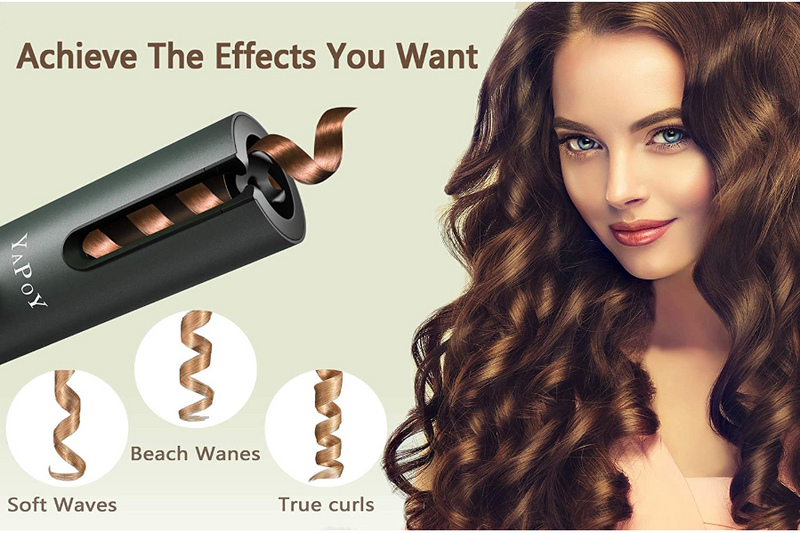 Hair Curler Cordless Automatic Curling Tongs with 5200mAh , Hair Curler With Rechargeable Battery Heat Isolating Chamber LCD Display