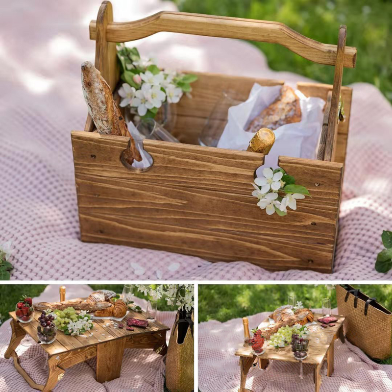 Foldable Picnic Table 2 in 1 Multifunctional Wood Basket