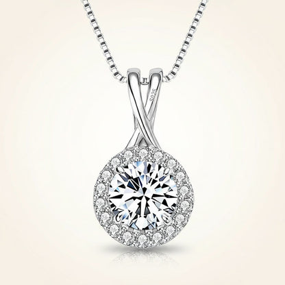 Moissanite Necklace 1ct to 3ct Halo Pendant – D Color VVS1 – 925 Sterling Silver