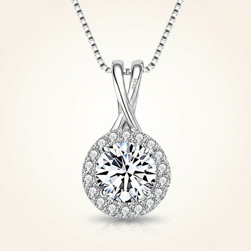 Halo Pendant Moissanite Necklace 1ct to 3ct - D Color VVS1 Floating Solitaire - 925 Silver | Macklo London