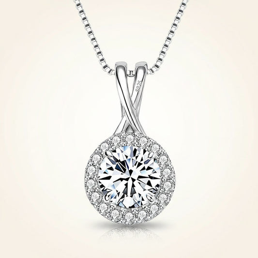 Moissanite Halo Pendant Necklace – 1ct to 3ct D Color VVS1, 925 Sterling Silver – The Kensington Halo | Macklo London