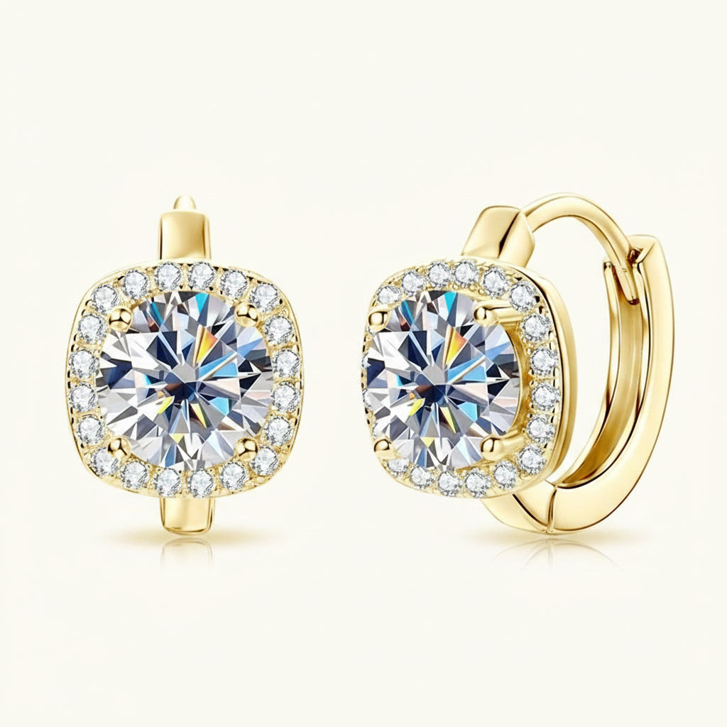 2.18ct Halo Hoop Moissanite Earrings - D Color VVS1 Sparkling Drop Studs - 925 Silver | Macklo London