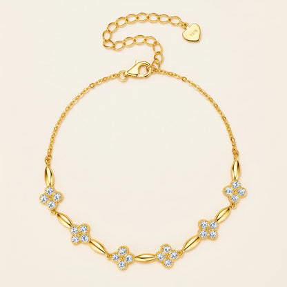 Moissanite Flower Charm Bracelet – 0.5ct 14K Gold Plated, 925 Sterling Silver – The Mayfair Flower | Macklo London