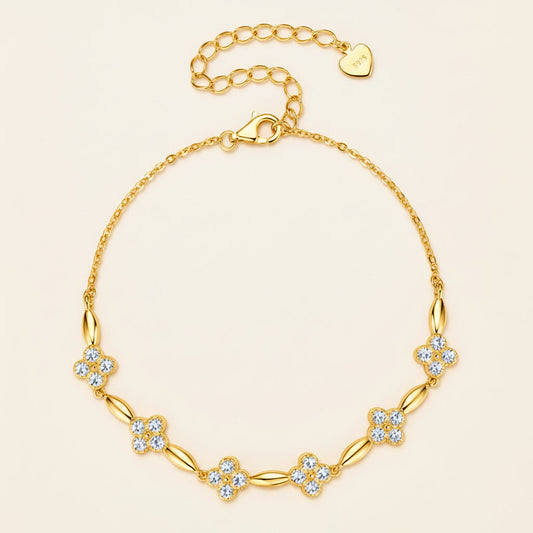 Moissanite Flower Charm Bracelet – 0.5ct 14K Gold Plated, 925 Sterling Silver – The Mayfair Flower | Macklo London