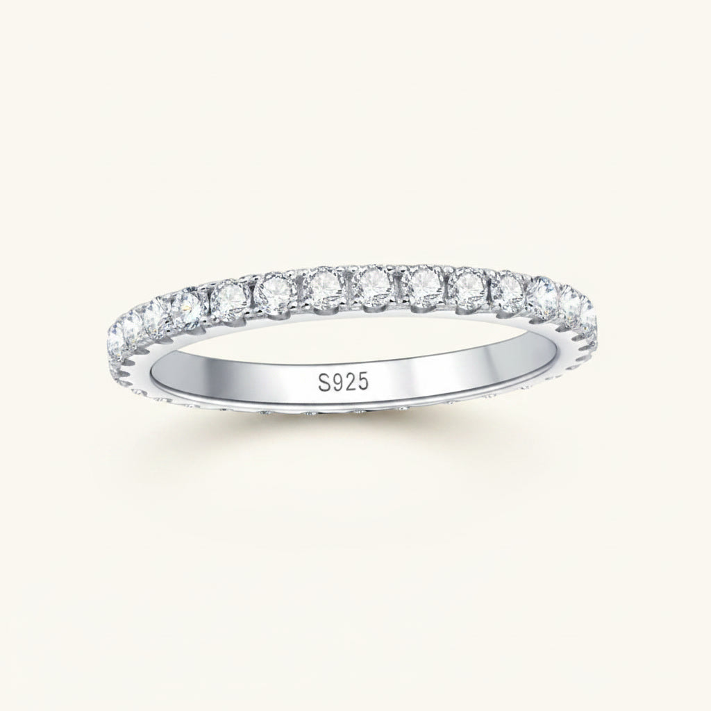 Moissanite Eternity Ring 2mm Full Pavé – 925 Sterling Silver – Belgravia