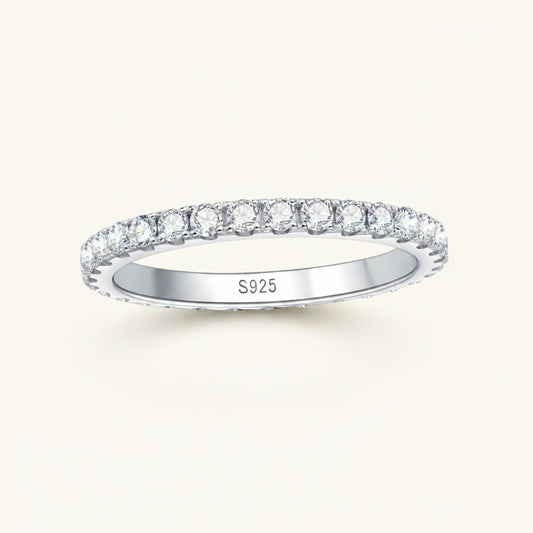 Moissanite Eternity Band 2mm Full Pavé – 925 Sterling Silver – The Belgravia Eternity | Macklo London