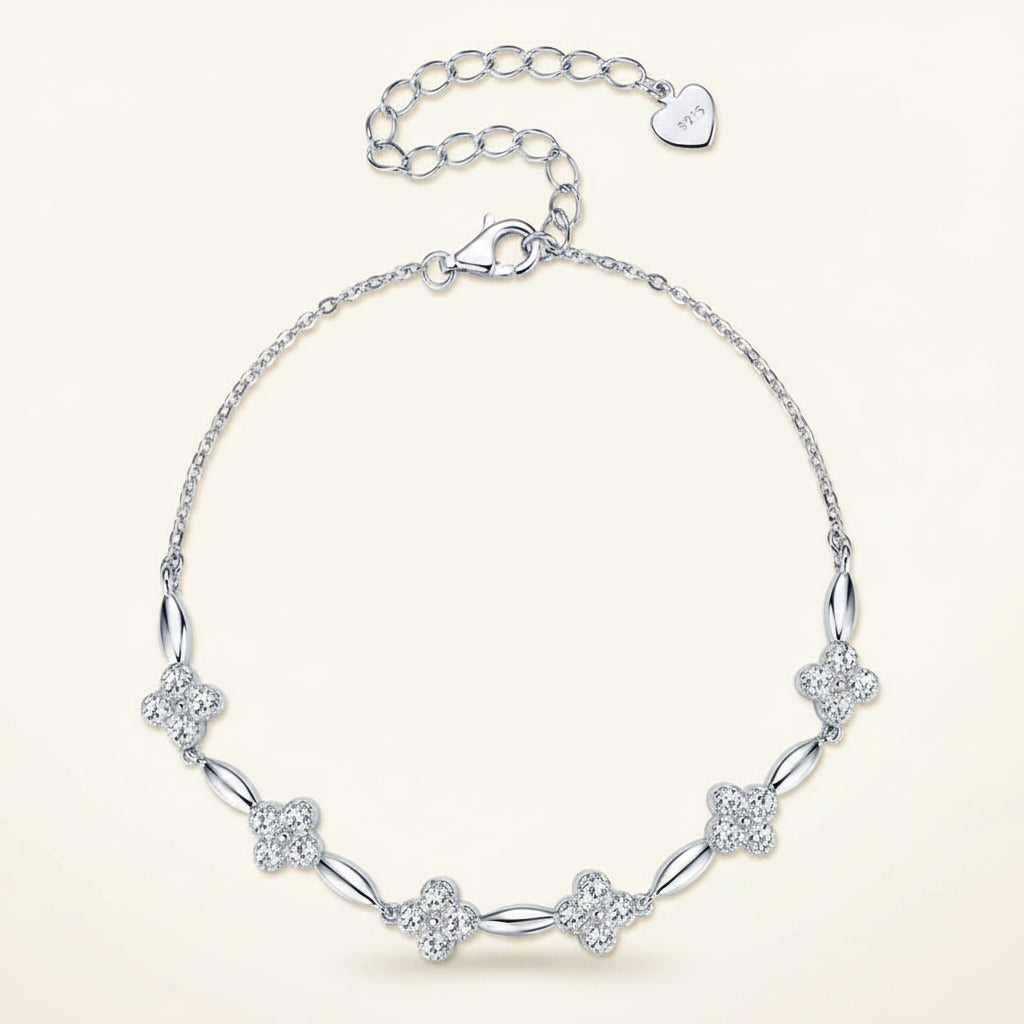 Moissanite Flower Charm Bracelet – 0.5ct 14K Gold Plated, 925 Sterling Silver – The Mayfair Flower | Macklo London