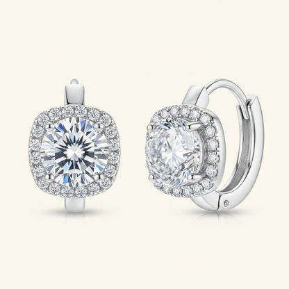 2.18ct Halo Hoop Moissanite Earrings - D Color VVS1 Sparkling Drop Studs - 925 Silver | Macklo London
