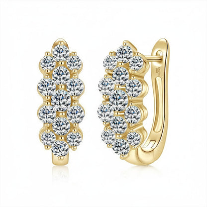 Moissanite Earrings 1.7ct Cluster Huggie – 3-Row D Color VVS1 – 925 Sterling Silver