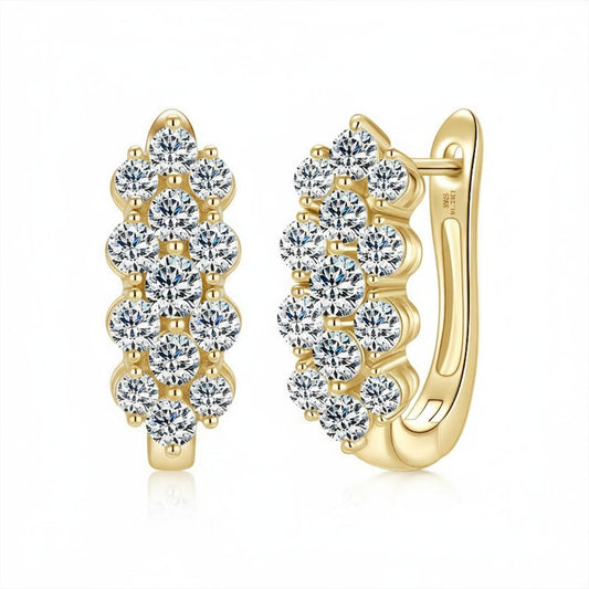 Moissanite Cluster Huggie Earrings – 1.7ct 3-Row D Color VVS1, 925 Sterling Silver – The Mayfair Cluster | Macklo London