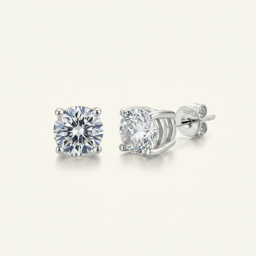 Classic Solitaire Moissanite Stud Earrings 0.3ct to 2ct - D VVS1 4-Prong Basket - 925 Silver | Macklo London