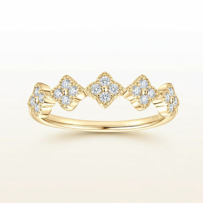 Moissanite Ring 1.5mm Half Eternity Stackable Band – 925 Sterling Silver – Clover