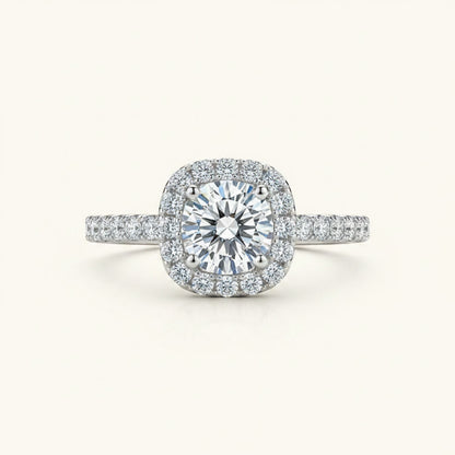 Moissanite Cushion Halo Engagement Ring – 1ct D Color VVS1, 925 Sterling Silver – The Belgravia | Macklo London