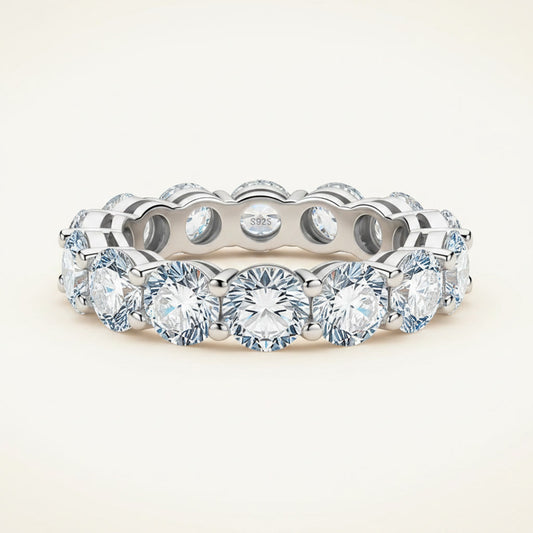 Moissanite Tennis Eternity Ring 5mm Full Pavé – 925 Sterling Silver Band – The Mayfair Tennis | Macklo London