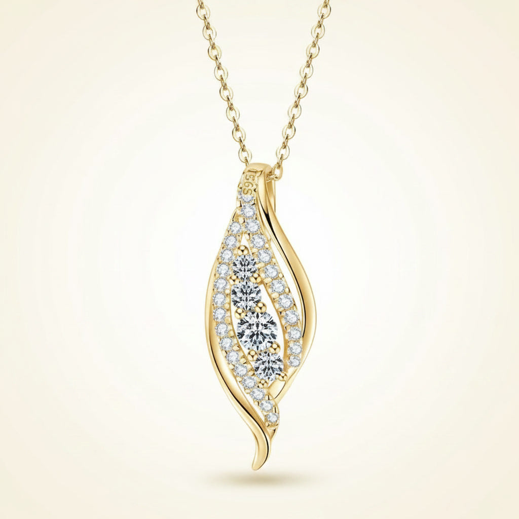 Moissanite Necklace 0.56ct Curve Pendant – D Color VVS1 – 925 Sterling Silver