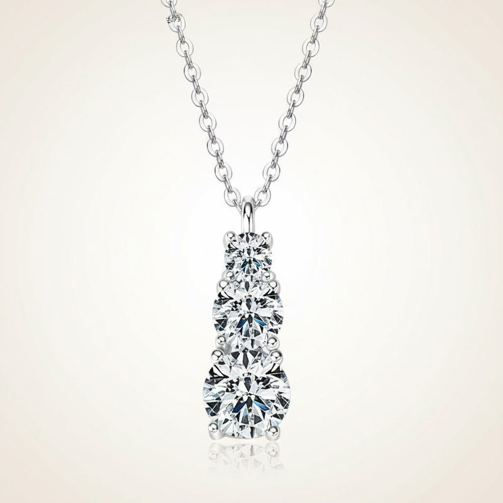 Moissanite Necklace 1.8ct Three Stone Pendant – 925 Sterling Silver – Kensington