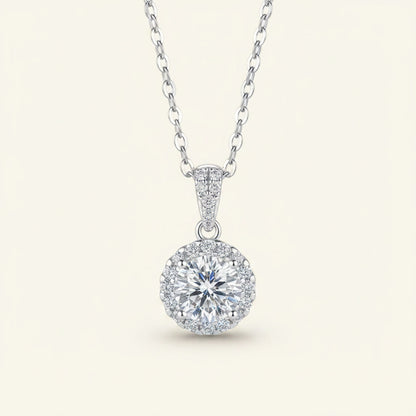 Moissanite Necklace 1ct Halo Pendant – 925 Sterling Silver – Kensington