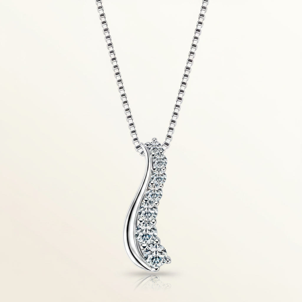 Mayfair Curved Moissanite Pendant Necklace - D Color VVS1 Arched Bib Design - 925 Silver | Macklo London