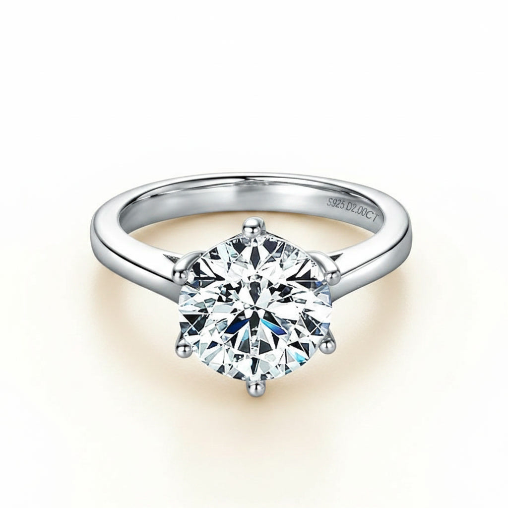 Classic Solitaire Moissanite Engagement Ring 2ct to 4ct - D VVS1 Diamond Simulant - 925 Silver | Macklo London
