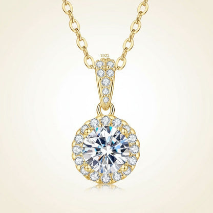 Moissanite Necklace 1ct Halo Pendant – 925 Sterling Silver – Kensington