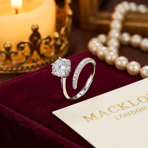 The Victoria Open Ring – 1ct Moissanite, 925 Sterling Silver, 18K White Gold Plated | Macklo London