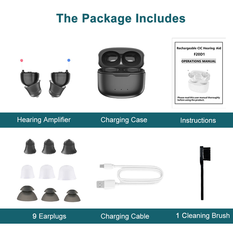 Rechargeable & Invisible Hearing Aid F20D1 , The Upgraded Version Stronger Suction Power