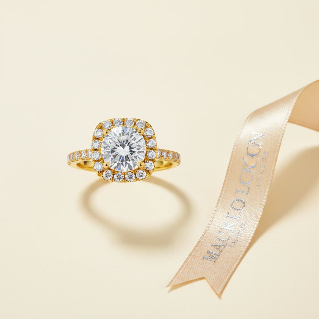 Moissanite Square Halo Ring 2ct 8mm D Color VVS1 – 925 Sterling Silver – The Belgravia Square | Macklo London