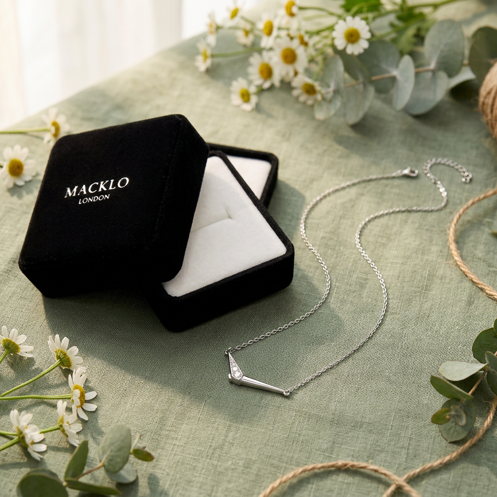 The Thames V Necklace – Moissanite Pavé, 925 Sterling Silver, 18K White Gold Plated  Macklo London