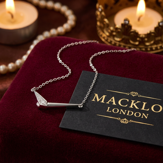 The Thames V Necklace – Moissanite Pavé, 925 Sterling Silver, 18K White Gold Plated  Macklo London