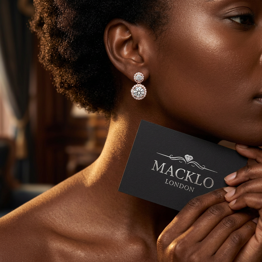 Moissanite Drop Earrings 5mm Halo Rose Gold 925 Sterling Silver – The Chelsea | Macklo London