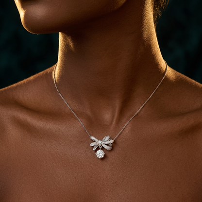 The Kensington Bow Necklace – 2ct Moissanite, 925 Sterling Silver, 18K White Gold Plated  Macklo London