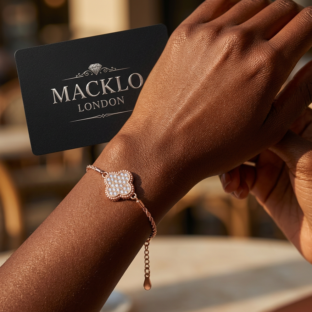 The Lucky Clover Bracelet – Moissanite Pavé, 925 Sterling Silver, 18K Gold Plated | Macklo London