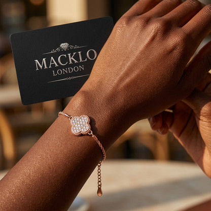 The Lucky Clover Bracelet – Moissanite Pavé, 925 Sterling Silver, 18K Gold Plated | Macklo London